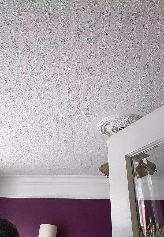 Embossed wallpaper used on the ceiling